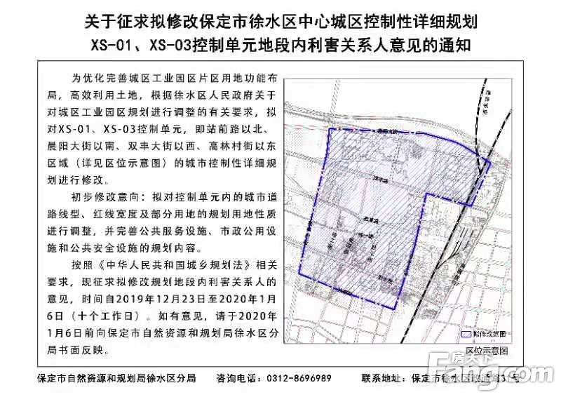 地块修规！徐水区前路以北、晨阳大街以南规划用地性质调整