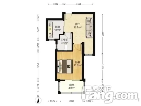 绿波家园 1室1厅 53.45平米 225万