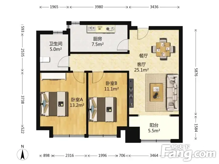 中建锦绣城 简单装修 方正两室 房产证满两年