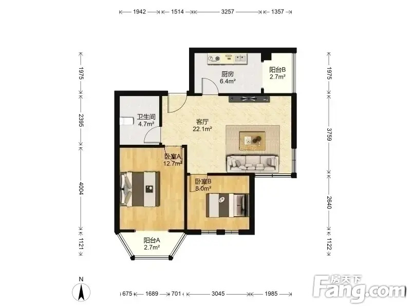 1256中新馨家园精装婚房全阳两室东西全带采光无挡随时看