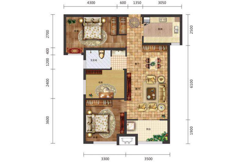 97.25平米三居室如何装修 现代半包8万！-金海丽名居装修