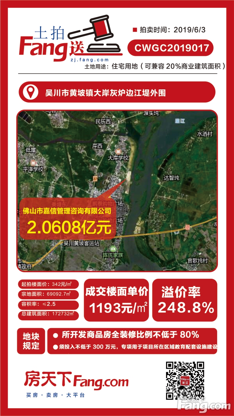 7.5291轮“激战”！佛山嘉凯地产以2亿抢下吴川黄坡镇地块