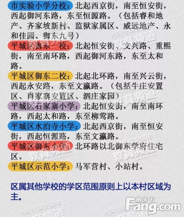 2019大同市平城区小学学区划分范围公布