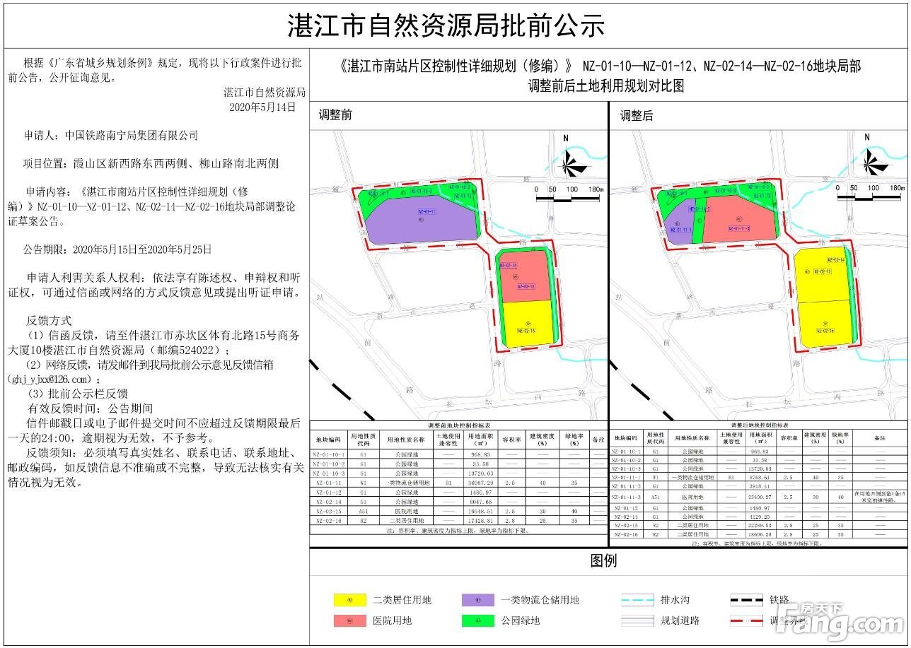 湛江南站片区控规调整 新增居住用地27318.68平米