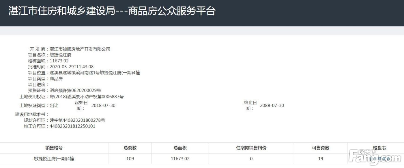 敏捷悦江府一期1-6幢、10幢获得预售证 预售85套商铺