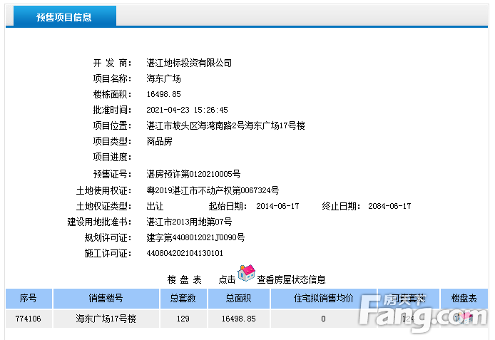 地标海东广场16、17、23号楼获得商品房预售许可证 共预售346套住宅、17套商铺