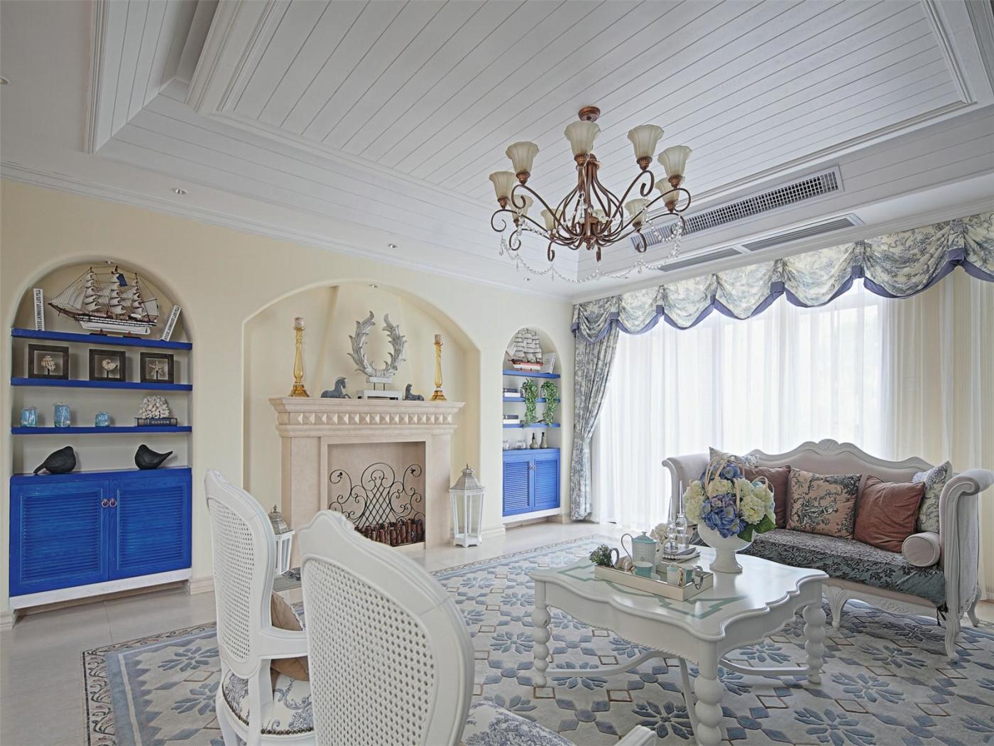 首开保利熙悦林语实例，88平米的一居室，质感与时尚并存的地中海风装修。